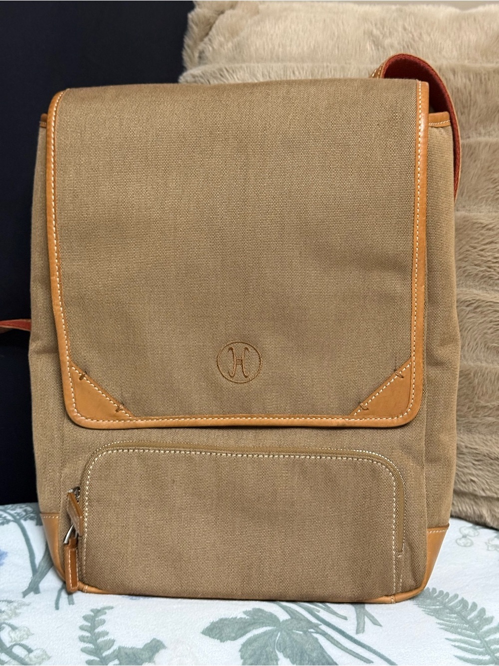 Cole Haan Tan Canvas Backpack with Leather Trim